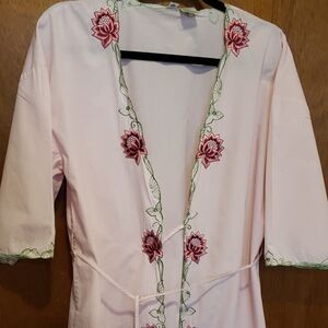 Vintage Cotton Embroidered Floral Women's Dress Robe With Tie